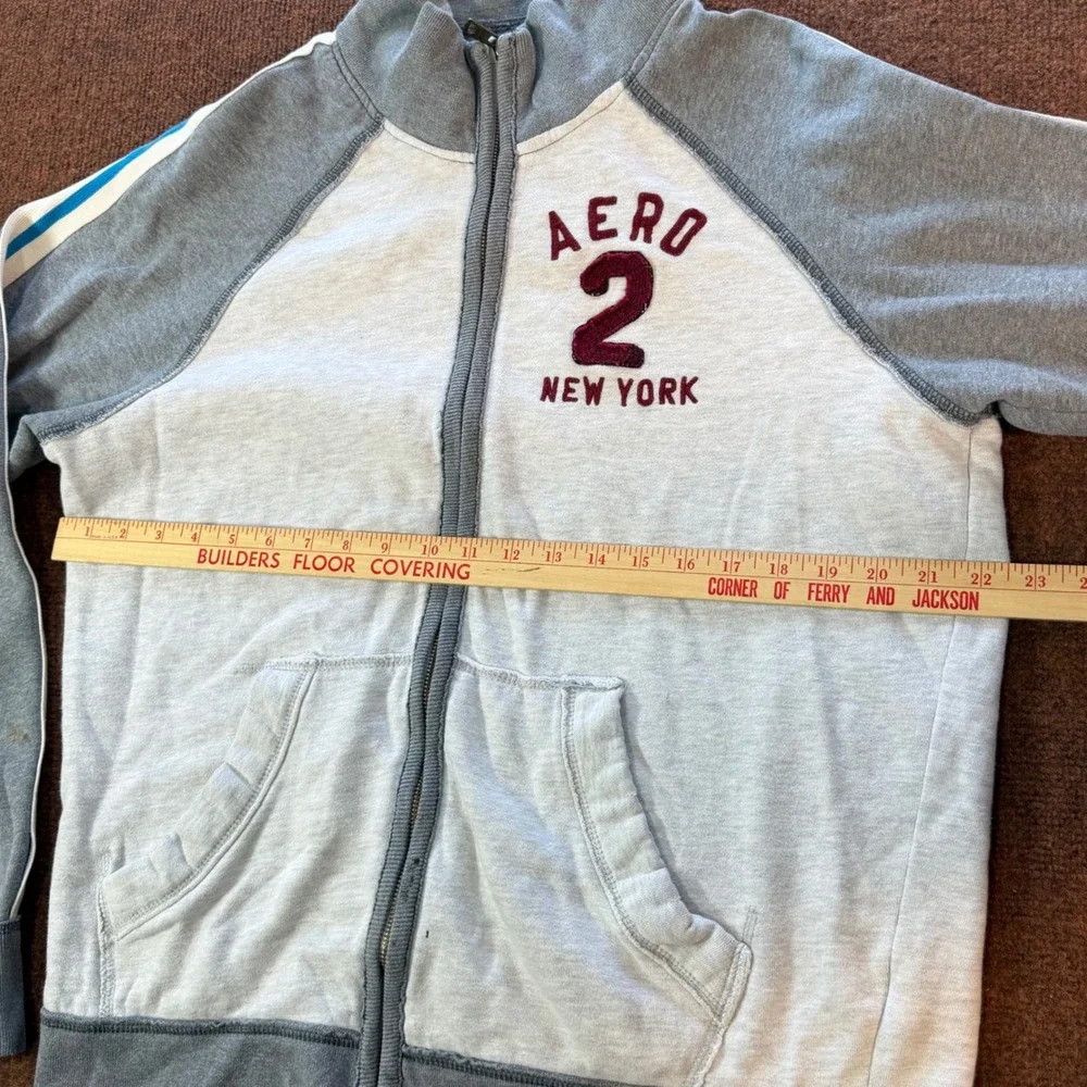Aeropostale Mens Grey Full Zip Track Jacket Aero 2 New York Stripe Sleeve Large